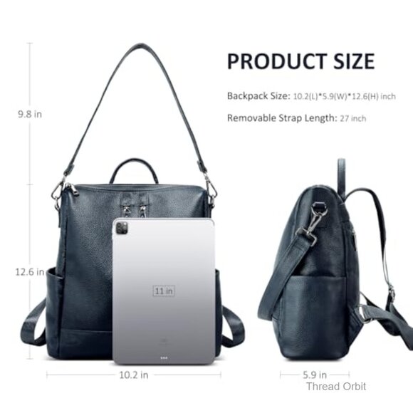 Leather Convertible Backpack Purse for Women, Travel Handbag with 9 Pockets
